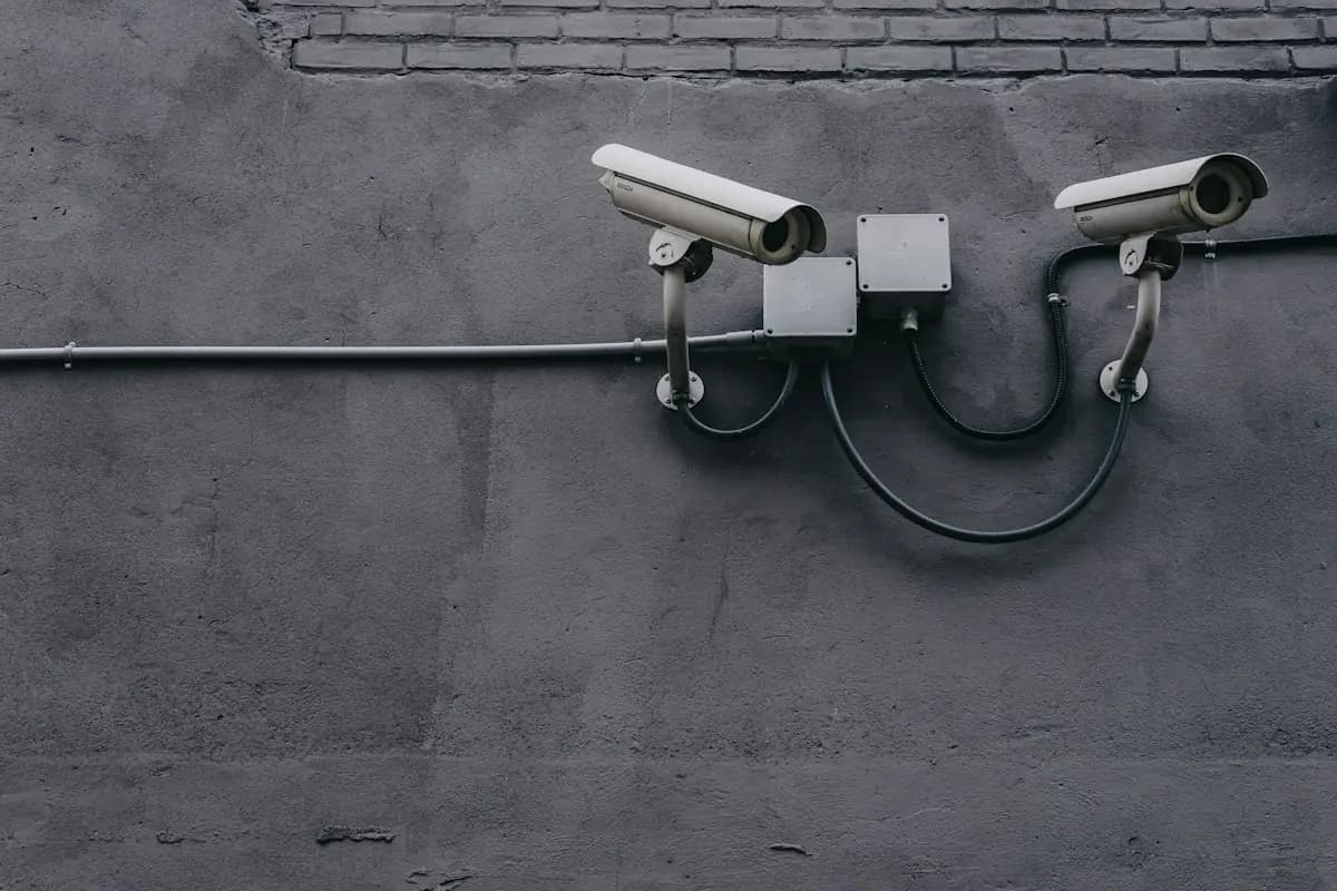 Two surveillance cameras mounted on a building wall